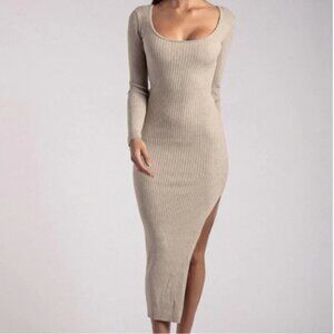 MESHKI Cali Long Sleeve Midi Dress - Taupe